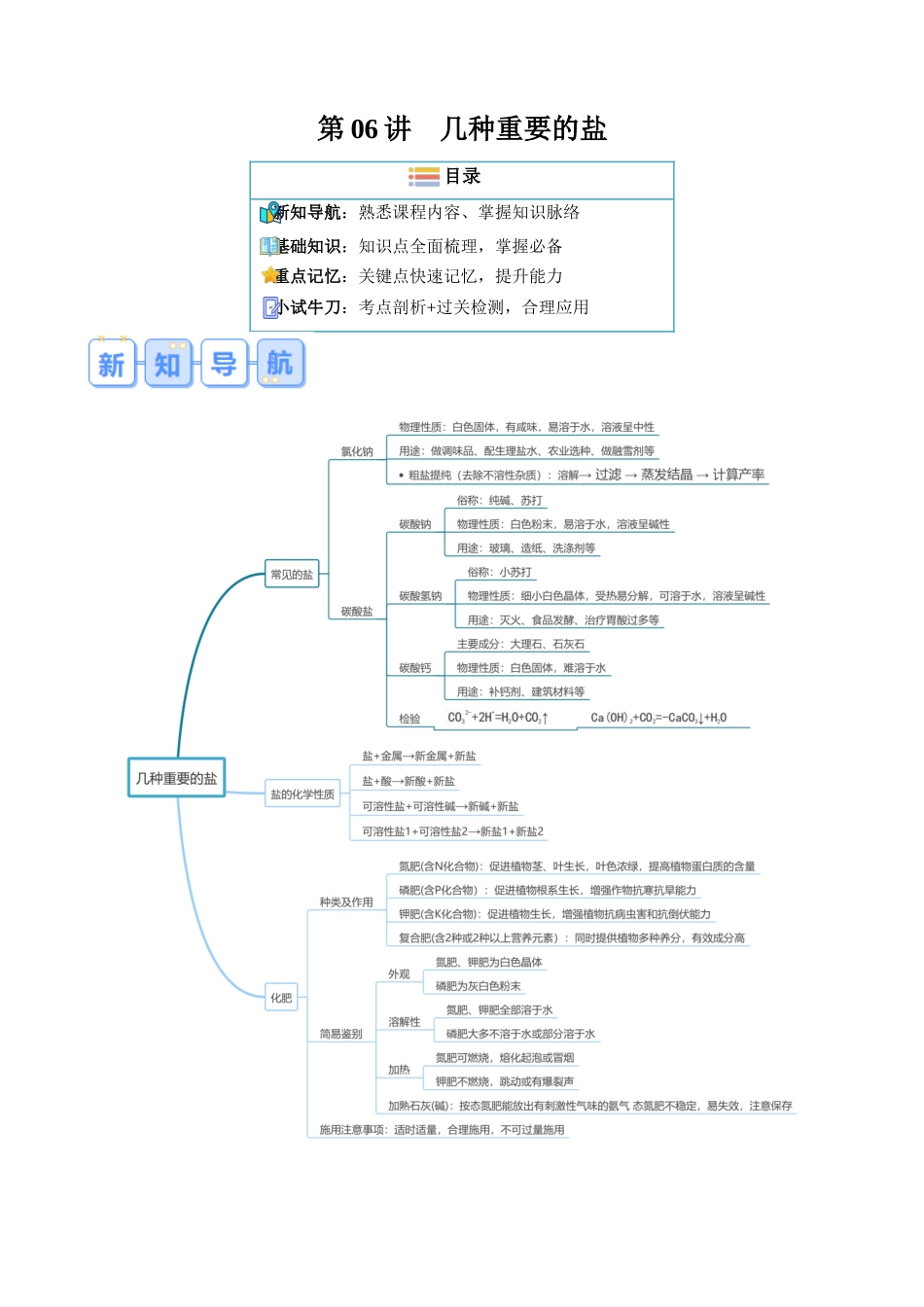第06讲  几种重要的盐（原卷版）-【寒假自学课】2024年九年级化学寒假提升学与练（沪教版）.docx_第1页