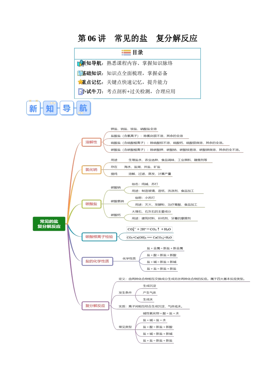 第06讲 常见的盐  复分解反应-【寒假自学课】2024年九年级化学寒假提升学与练（人教版）（解析版）.docx_第1页
