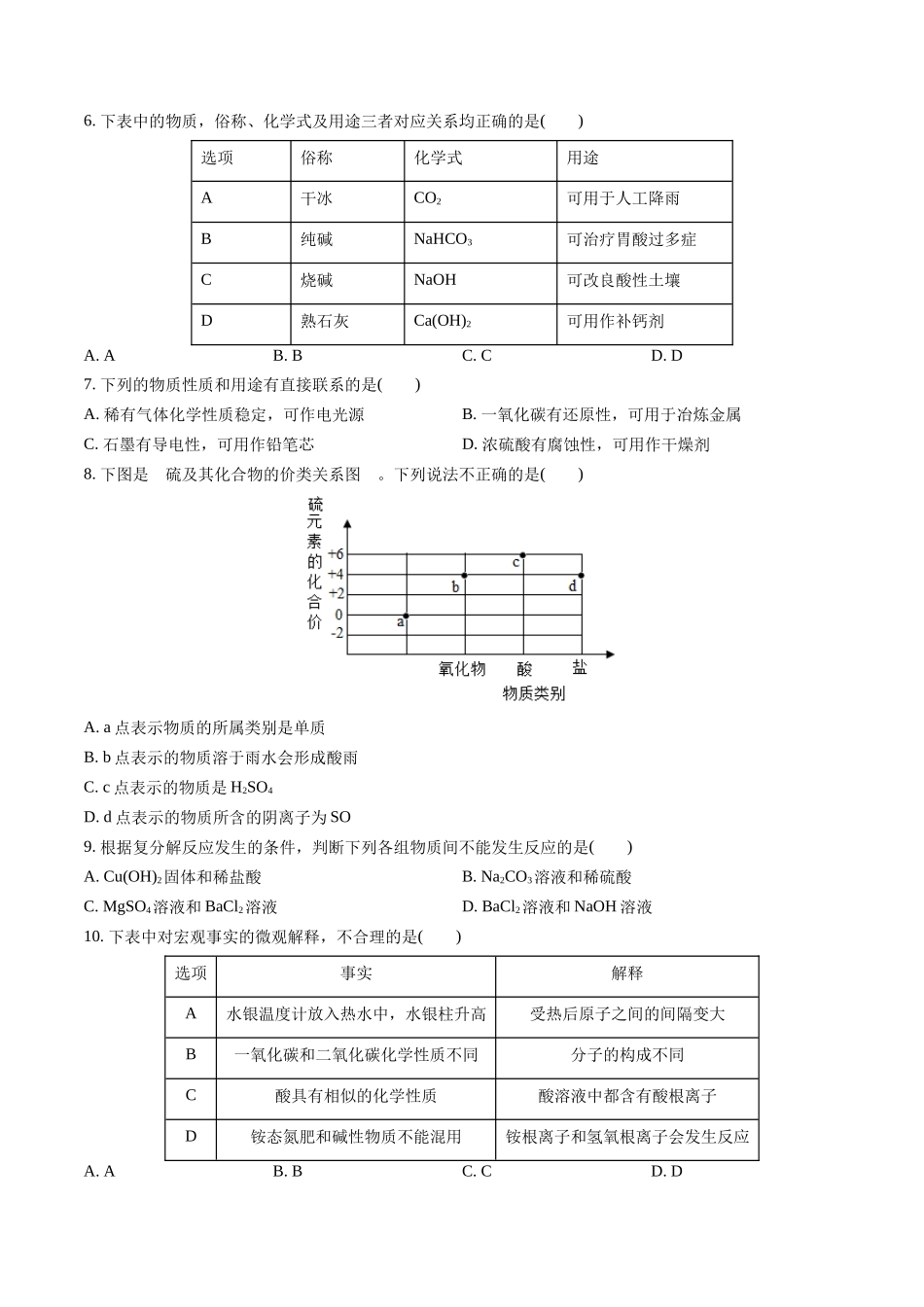 第08讲 阶段性测试卷(9-11单元)-【寒假自学课】2024年九年级化学寒假提升学与练（人教版）（原卷版）.docx_第2页