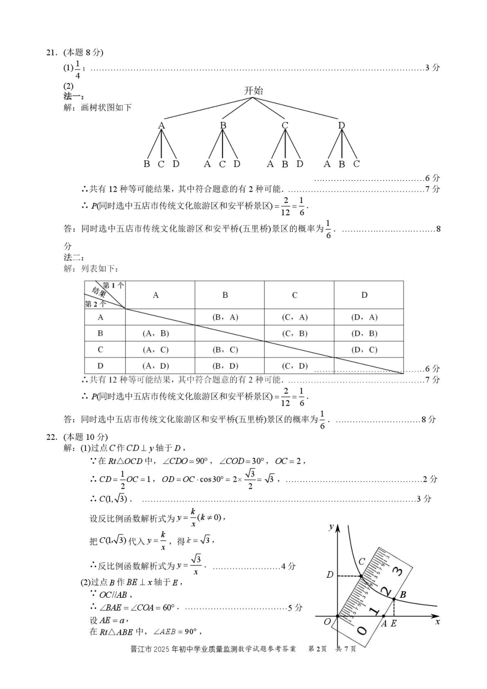 福建泉州晋江市2025年下学期九年级4月质检数学答案.pdf_第2页