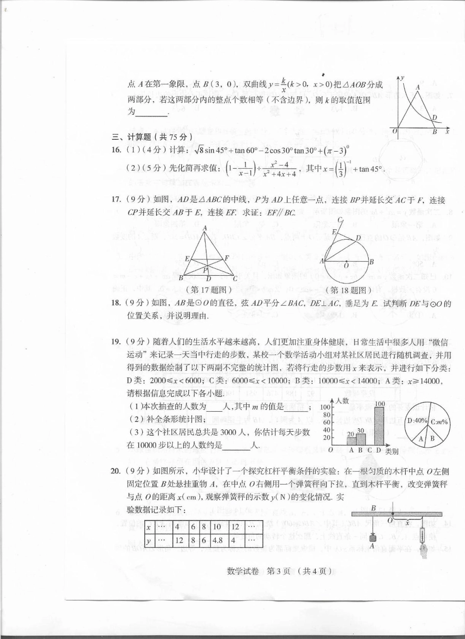 河南省驻马店市上蔡县2025届九年级下学期开学学业水平评估数学试卷.pdf_第3页