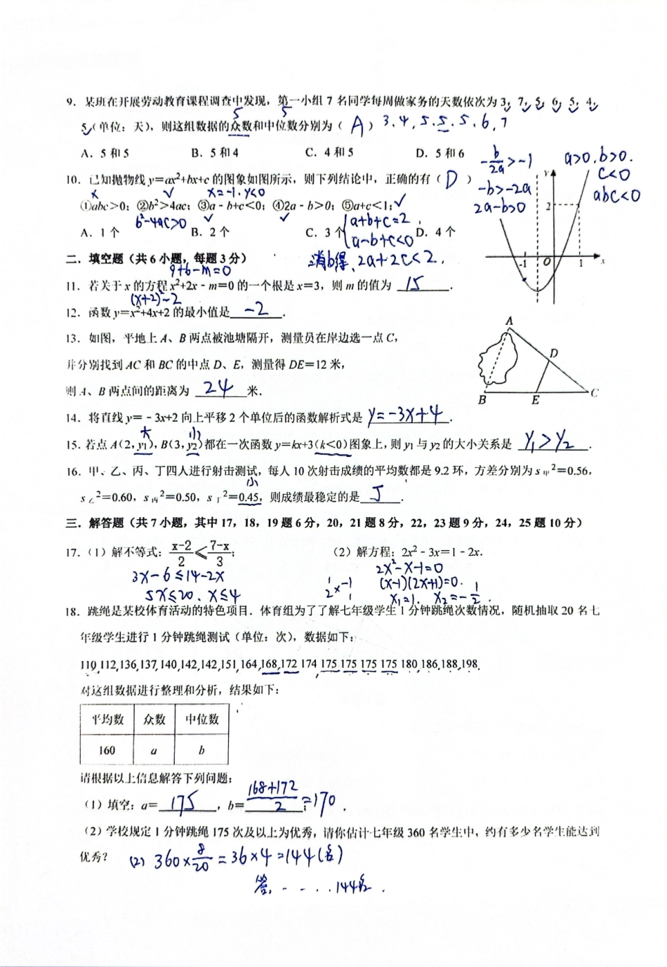 湖南长沙师大附中梅溪湖中学2024年八年级下学期7月期末数学（手写答案）.pdf_第2页