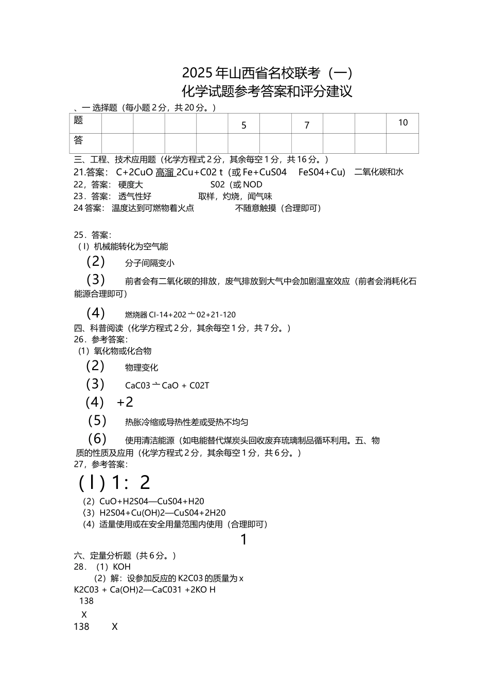 理综答案+2025年山西省名校联考(一).docx_第1页