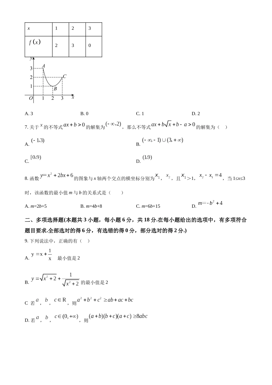 辽宁省沈阳市第二十中学2023-2024学年高一上学期开学考试数学试卷（原卷版）.docx_第2页
