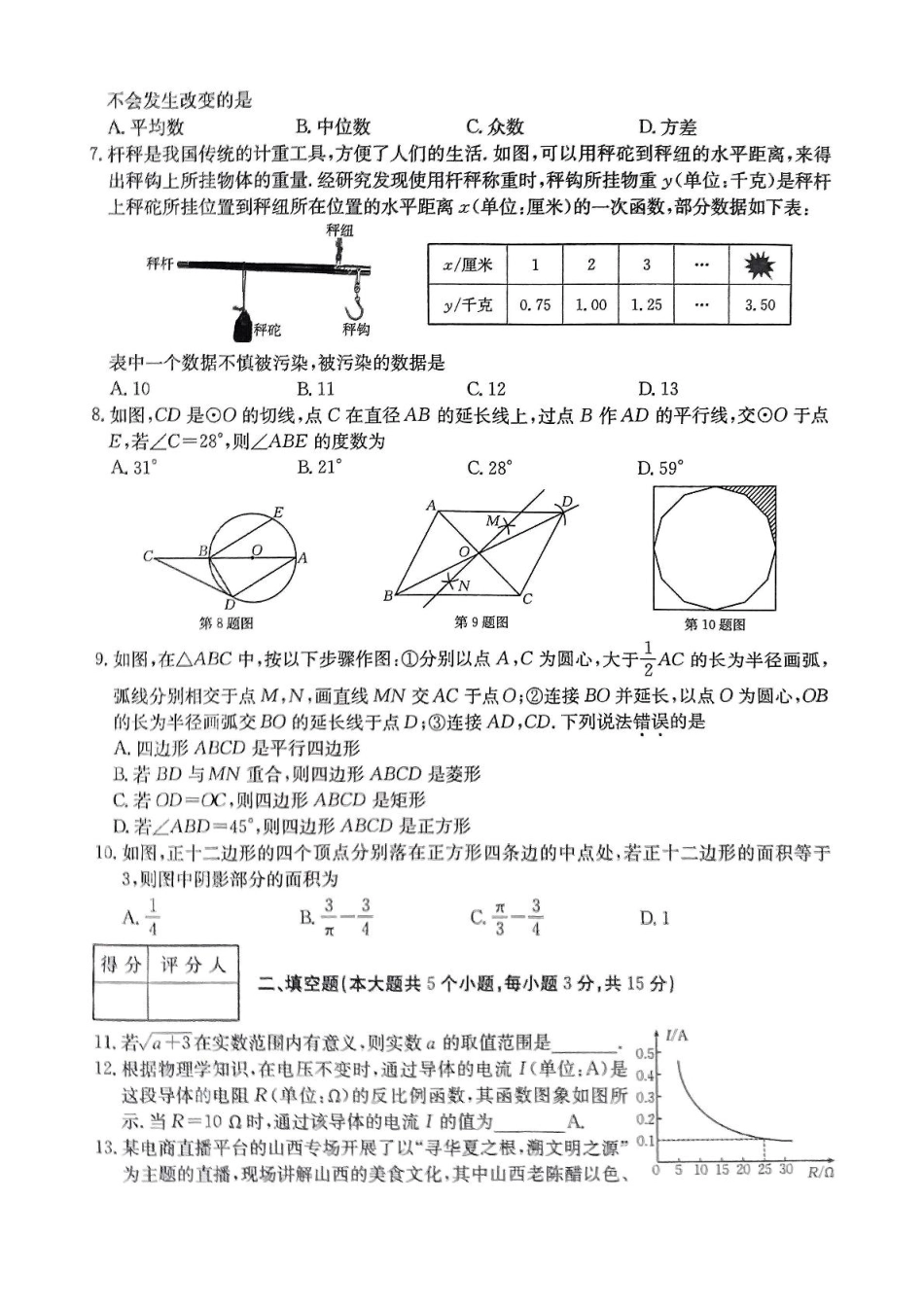山西省吕梁市交口县部分学校2025届九年级下学期中考一模数学试卷.pdf_第2页