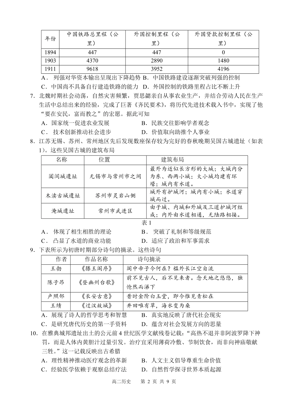 四川省遂宁市射洪中学2024-2025学年高二下学期期中考试 历史试题.pdf_第2页