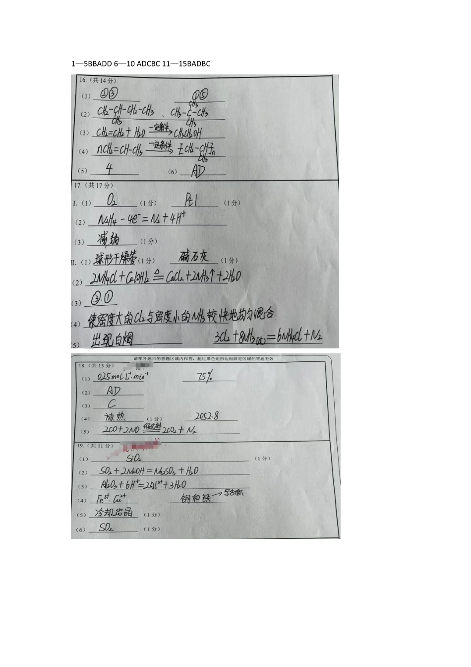 四川省遂宁市射洪中学2024-2025学年高一下学期期中考试 化学答案.pdf_第1页