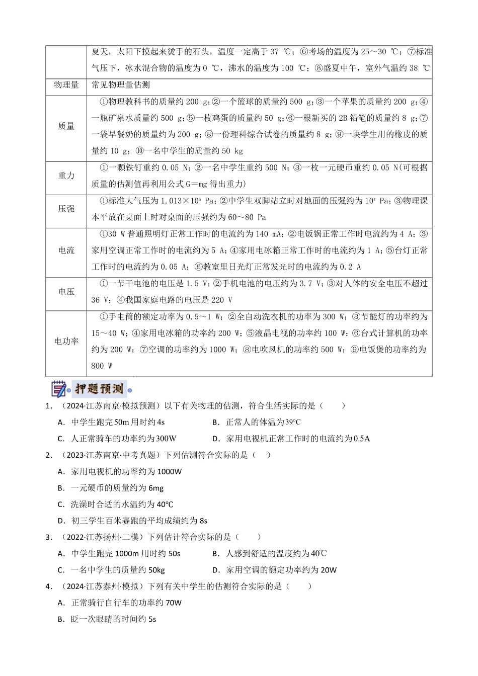 物理（江苏通用）-2024年中考终极押题猜想（原卷版）.pdf_第3页