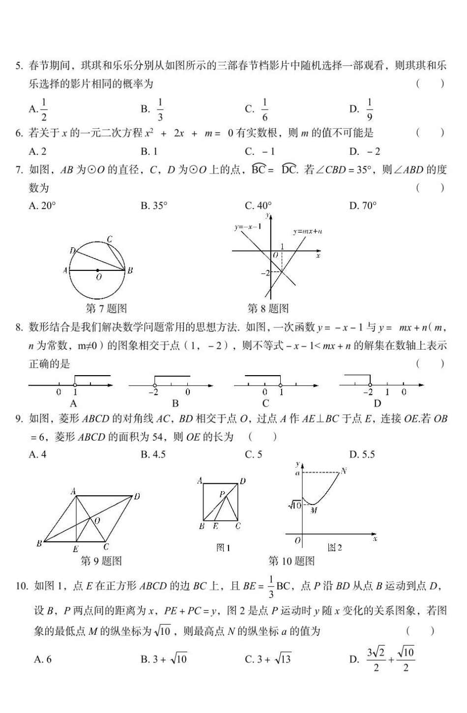郑州外国语学校2025届九年级下学期摸底考试（一）数学试卷（含解析).pdf_第2页