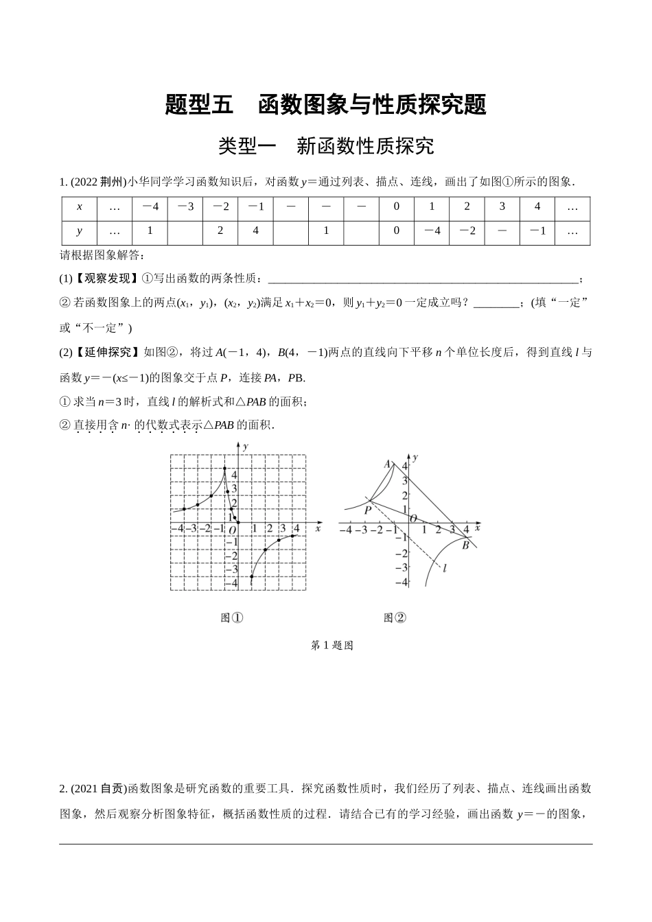 中考精选千题真题分类-第20期函数图象与性质探究题、二次函数性质综合题.docx_第1页