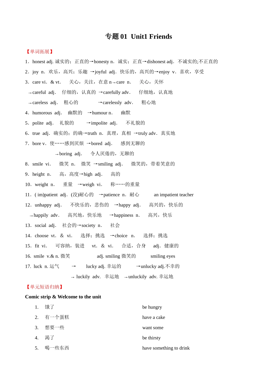 专题01 Unit 1 Friends【知识清单】-2023-2024学年八年级英语上学期期中考点大串讲（牛津译林版）.docx_第1页