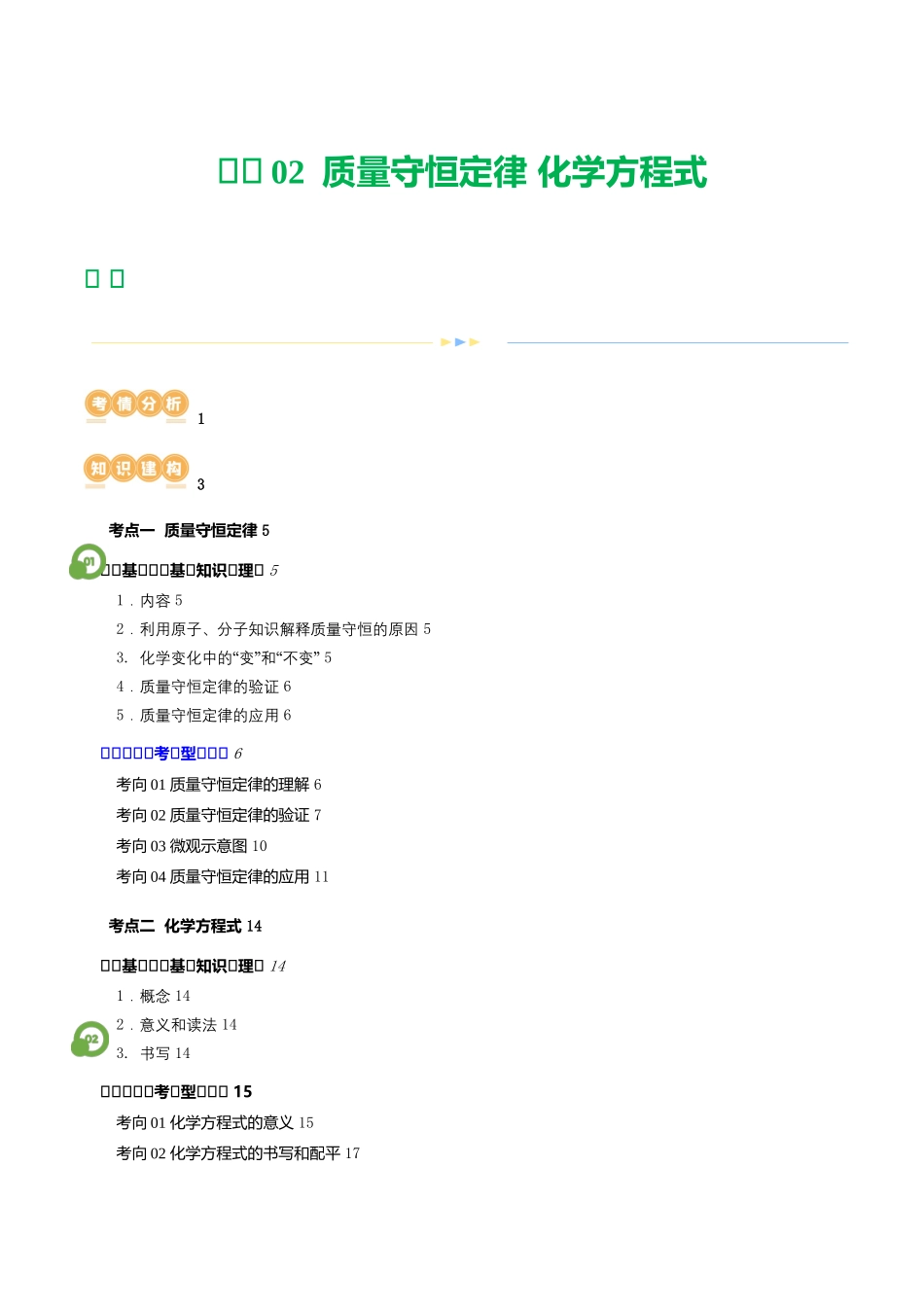 专题02 质量守恒定律 化学方程式（讲义）（解析版）--2024年中考化学一轮复习讲练测（全国通用）.docx_第1页