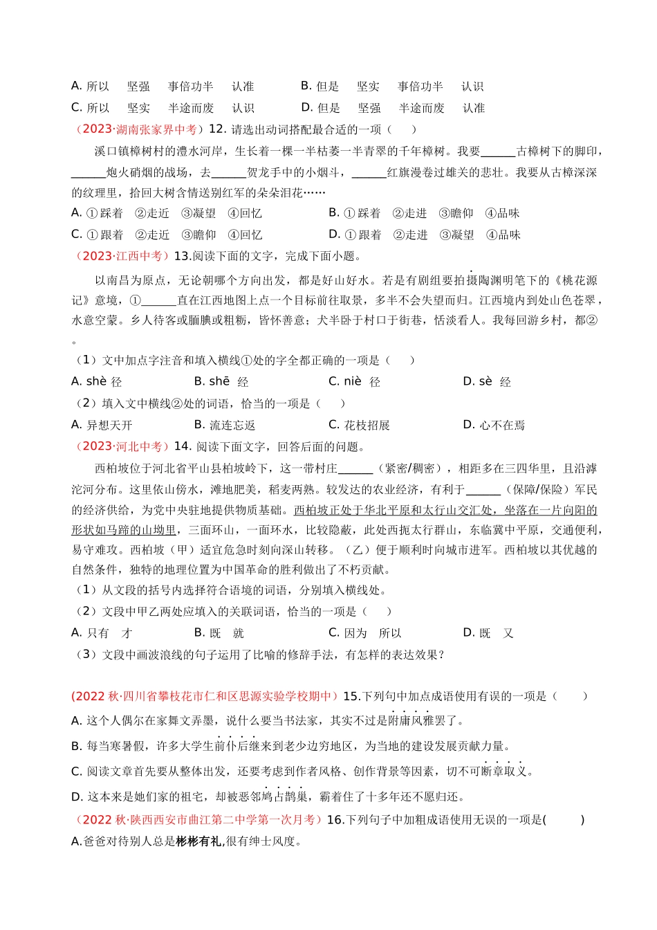 专题02：词语运用（考题猜想）-2023-2024学年九年级语文上学期期中考点大串讲（统编版）（原卷版）.docx_第3页