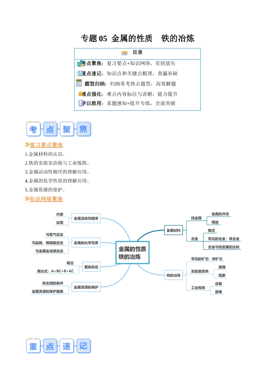 专题05  金属的性质 铁的冶炼（解析版）-【寒假自学课】2024年九年级化学寒假提升学与练（沪教版）.docx_第1页