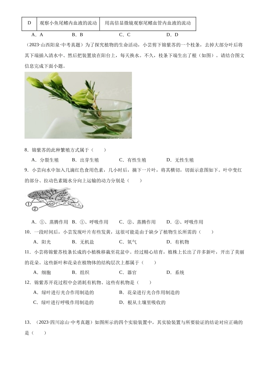 专题05 绿色植物的三大作用（原卷版）-三年(2022-2024)中考生物真题分类汇编(全国通用).docx_第3页