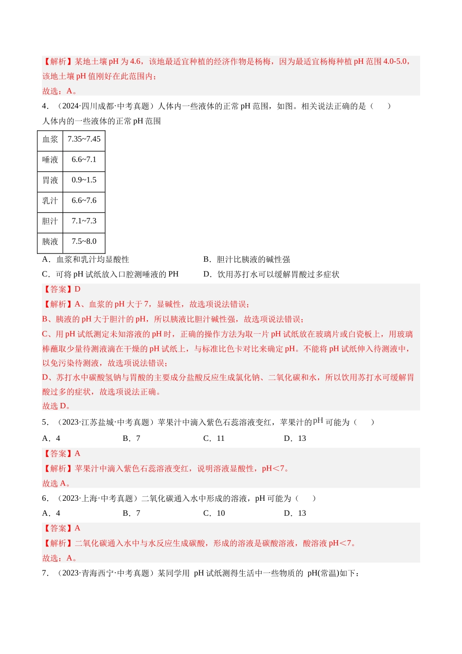 专题08 常见的酸和碱（解析版）-【好题汇编】三年（2022-2024）中考化学真题分类汇编（全国通用）.docx_第2页