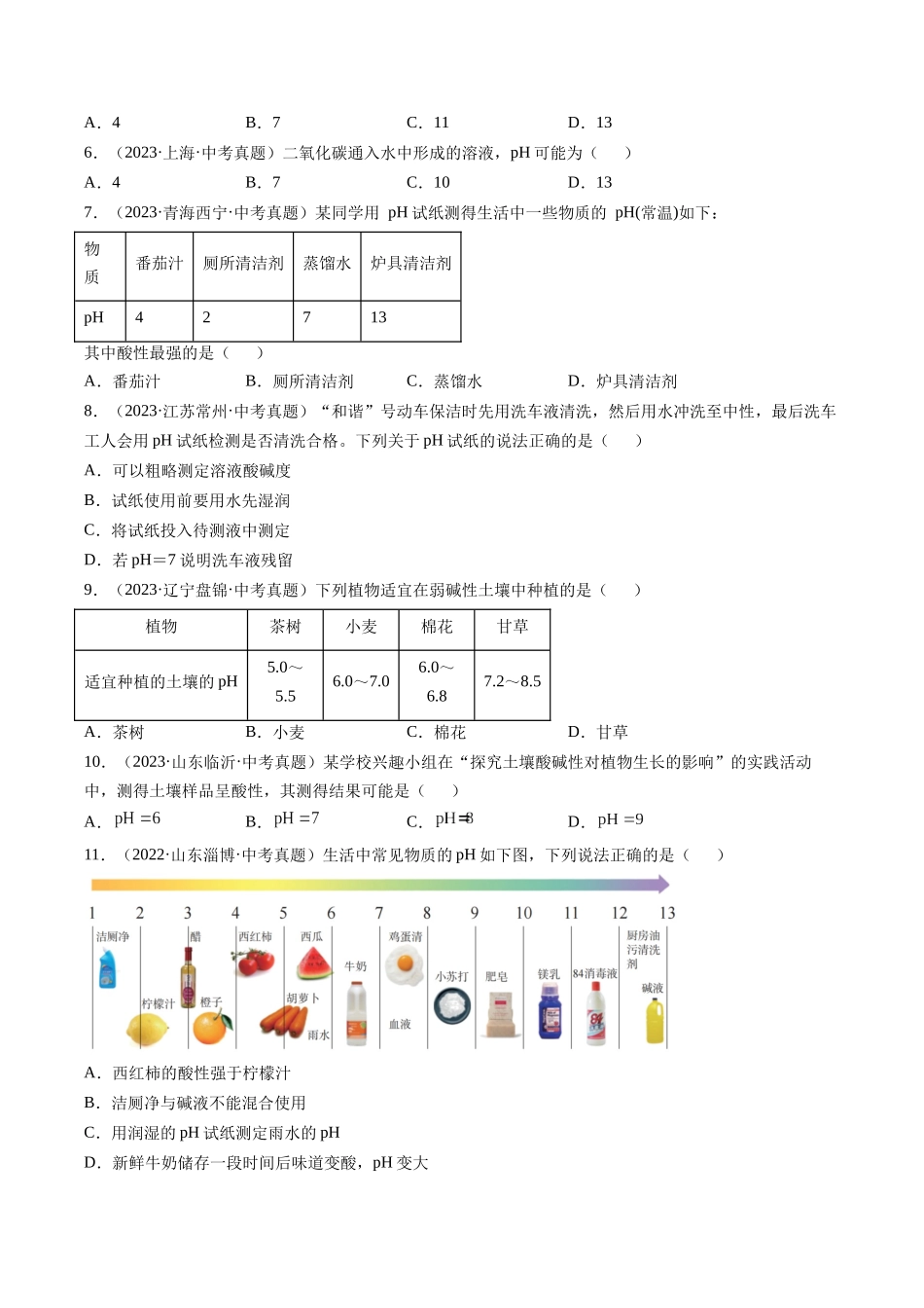 专题08 常见的酸和碱（原卷版）-【好题汇编】三年（2022-2024）中考化学真题分类汇编（全国通用）.docx_第2页