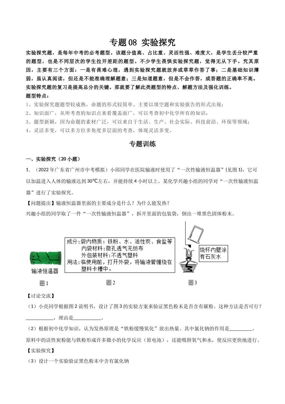 专题08 实验探究（解析版）-2024年中考化学总复习高频考点必刷题（全国通用）.docx_第1页