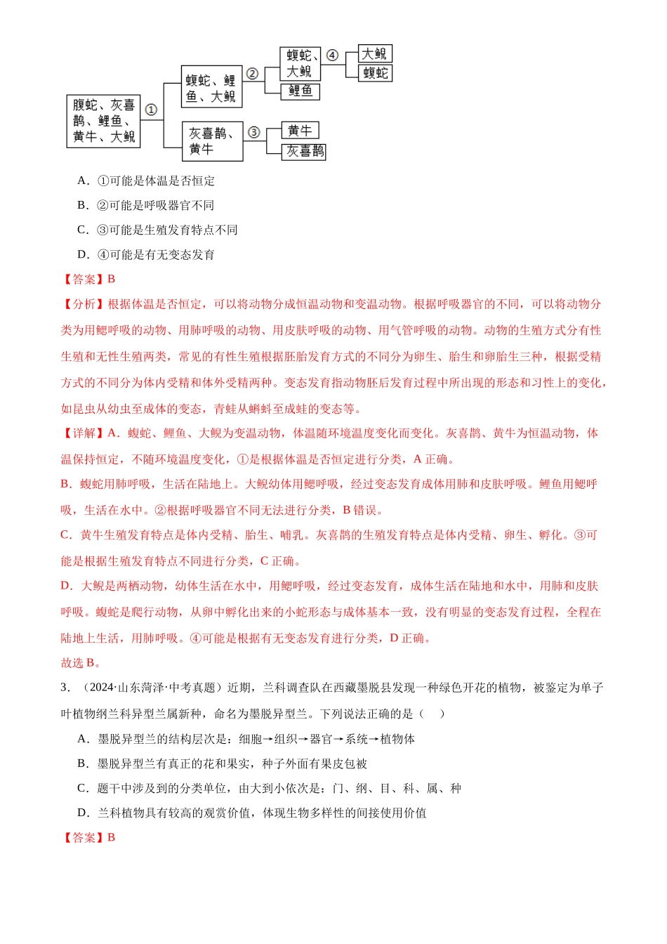 专题10 生物的多样性的认识及其保护（解析版）-三年(2022-2024)中考生物真题分类汇编(全国通用).docx_第2页