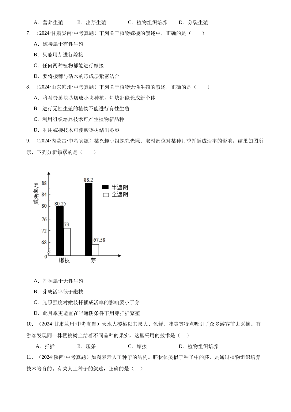 专题11 生物圈中生命的延续和发展（原卷版）-三年(2022-2024)中考生物真题分类汇编(全国通用).docx_第2页