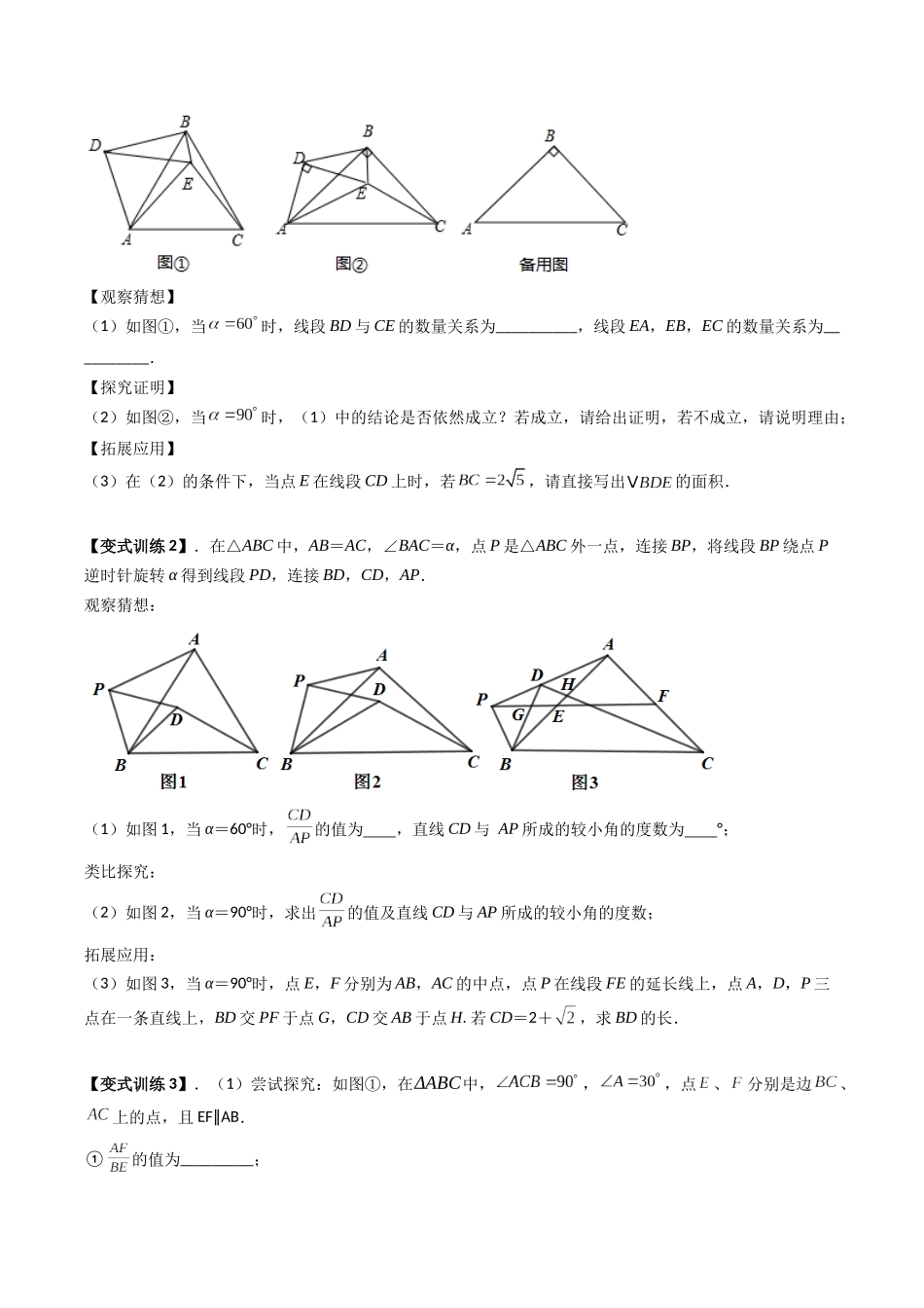 专题13四类手拉手相似模型（原卷版）-2025数学常考压轴题上册九年级沪科版.docx_第3页