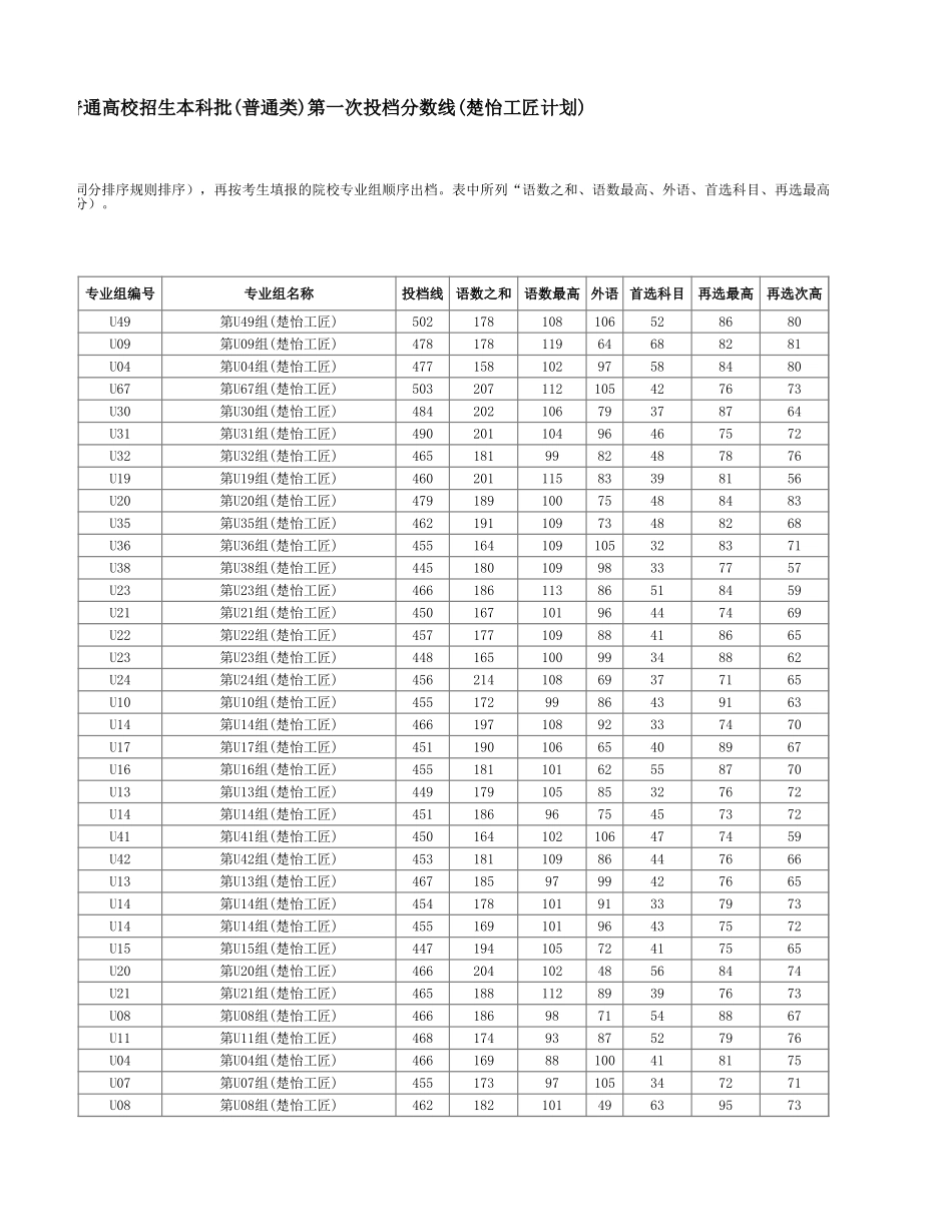 湖南省2024年普通高校招生本科批(普通类)第一次投档分数线(楚怡工匠计划).xlsx_第2页