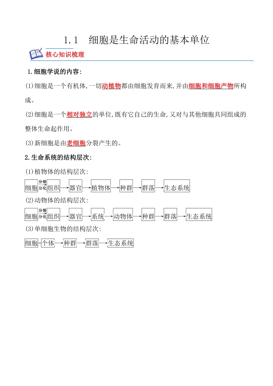 1.1 细胞是生命活动的基本单位高一生物上学期课后培优分级练2019人教版必修1含答案.pdf_第1页