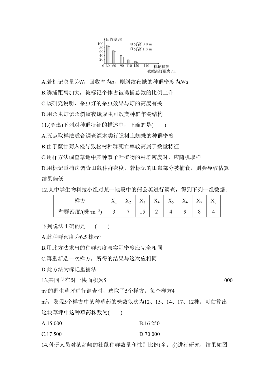 1.1 种群的数量特征 同步练习【新教材】人教版2019高中生物选择性必修2含答案.pdf_第3页