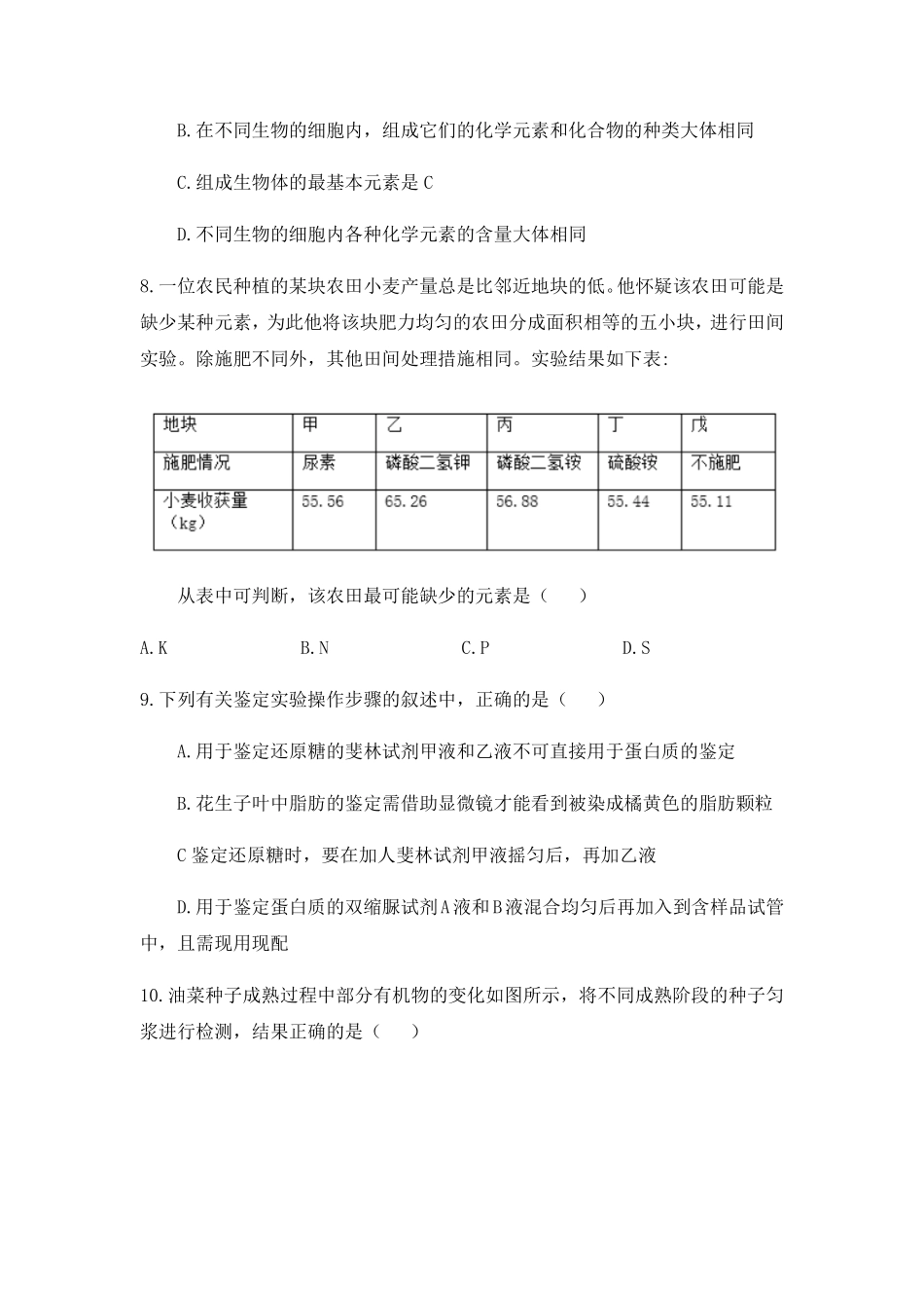 2.1 细胞中的元素和化合物 练习 【新教材】人教版2019高中生物必修一含答案.pdf_第3页
