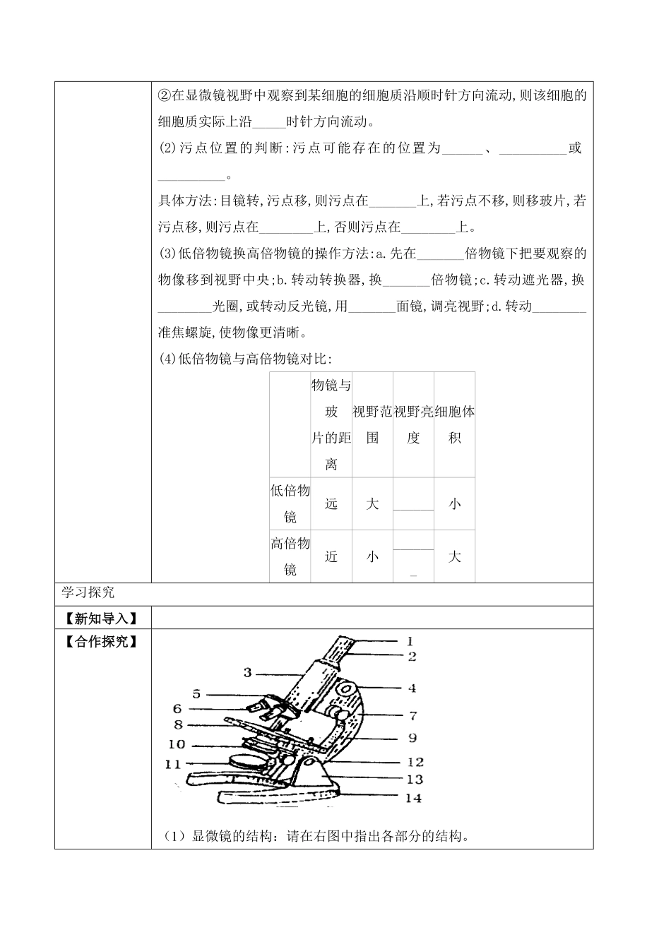 2.1.1练习使用显微镜学案七年级生物上册同步优质备课资源人教版含答案.pdf_第3页
