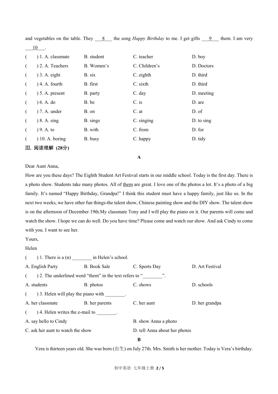 298-人教版初中英语七年级上册Unit8单元测试试卷含答案.pdf_第2页