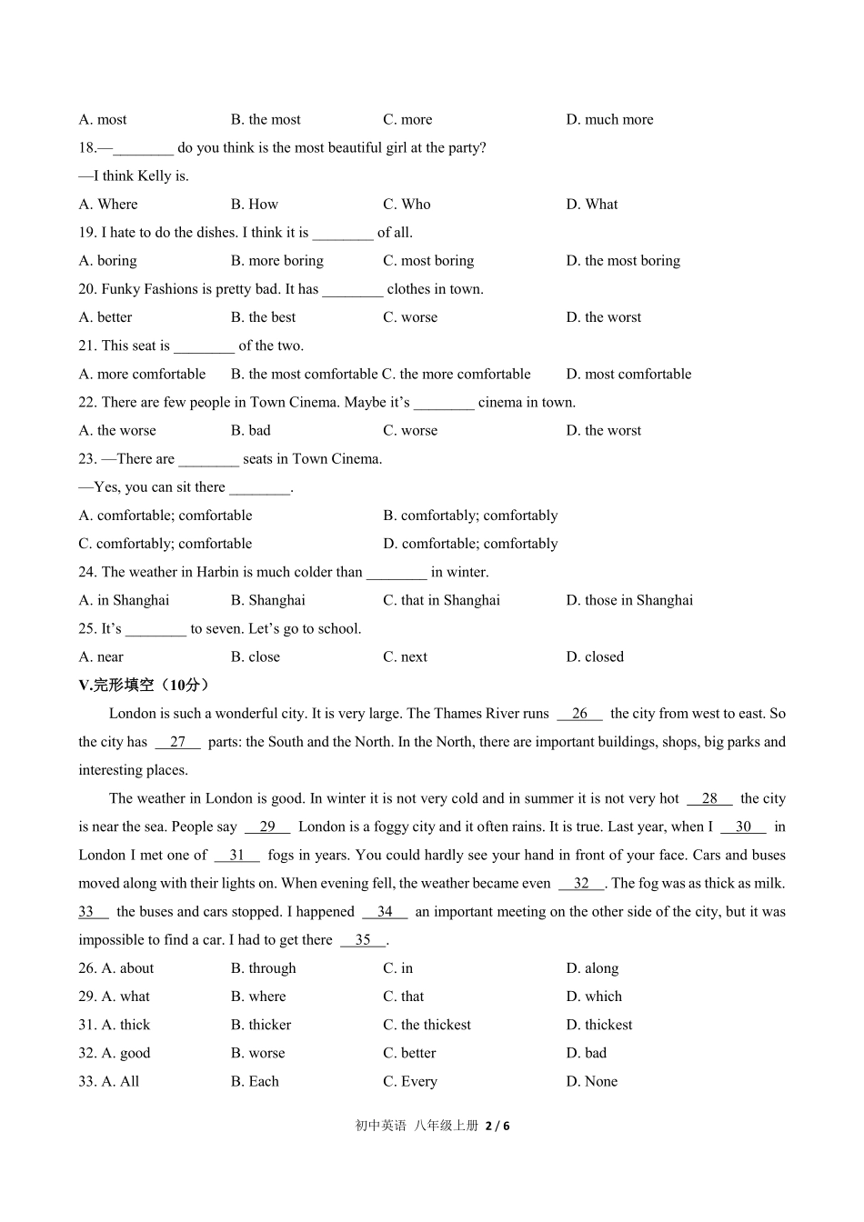 317-人教版初中英语八年级上册Unit4单元测试试卷含答案.pdf_第2页