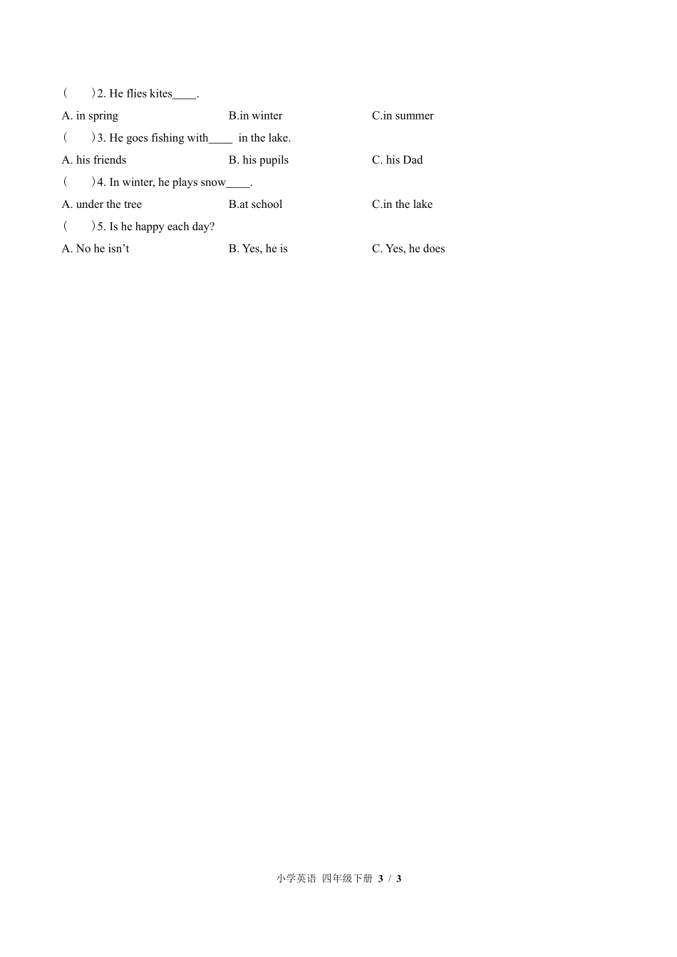 564-外研版三年级起点小学英语四年级下册Module1单元测试试卷含答案.pdf_第3页
