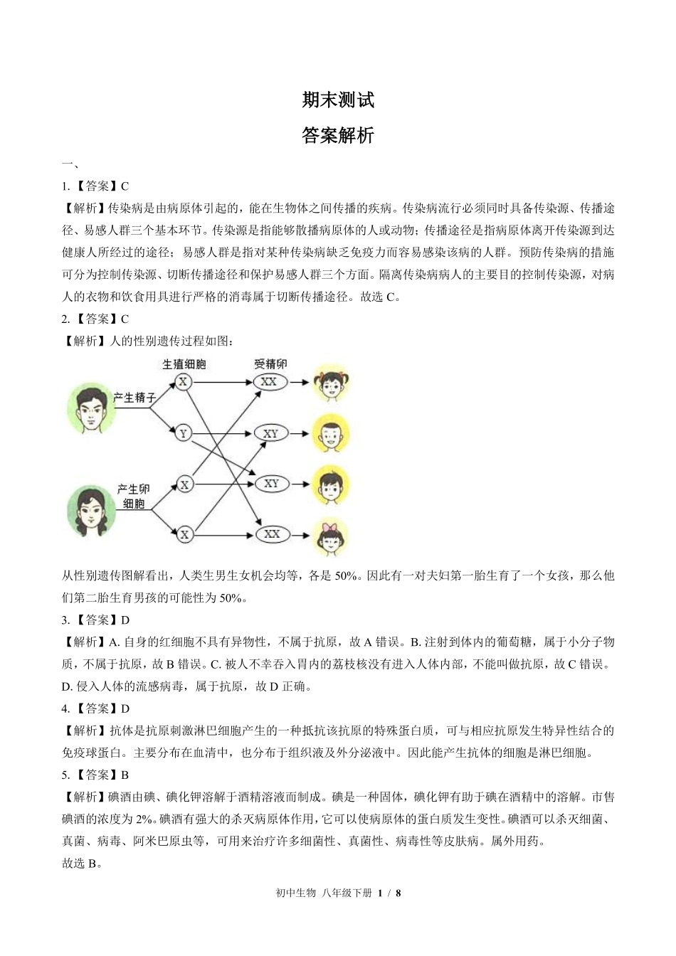 622-苏教版-初中生物八年级下册期末测试试卷含答案在前.pdf_第1页