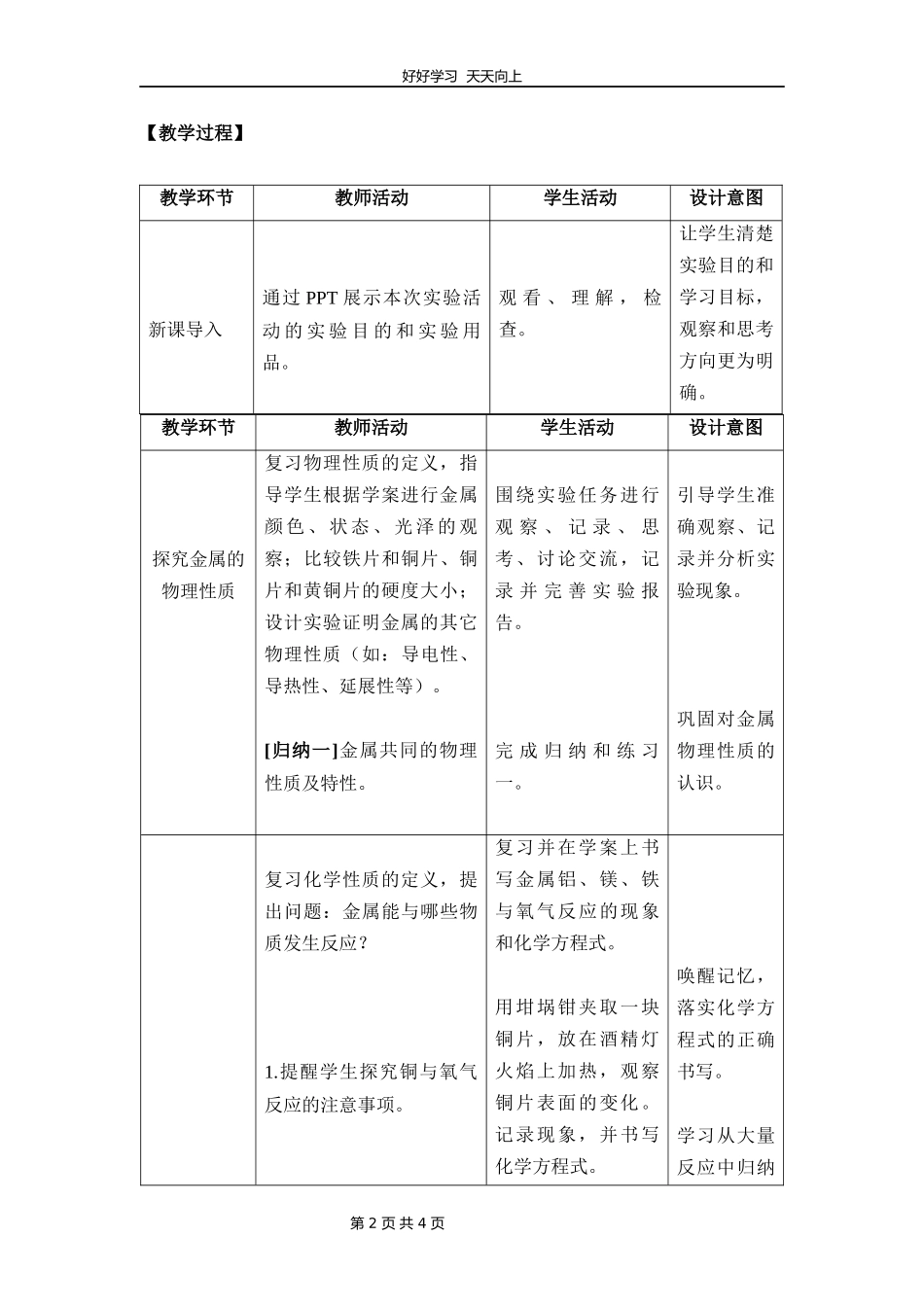 九年级化学人教版下册《实验活动4金属的物理性质和某些化学性质》教学设计教案.docx_第2页