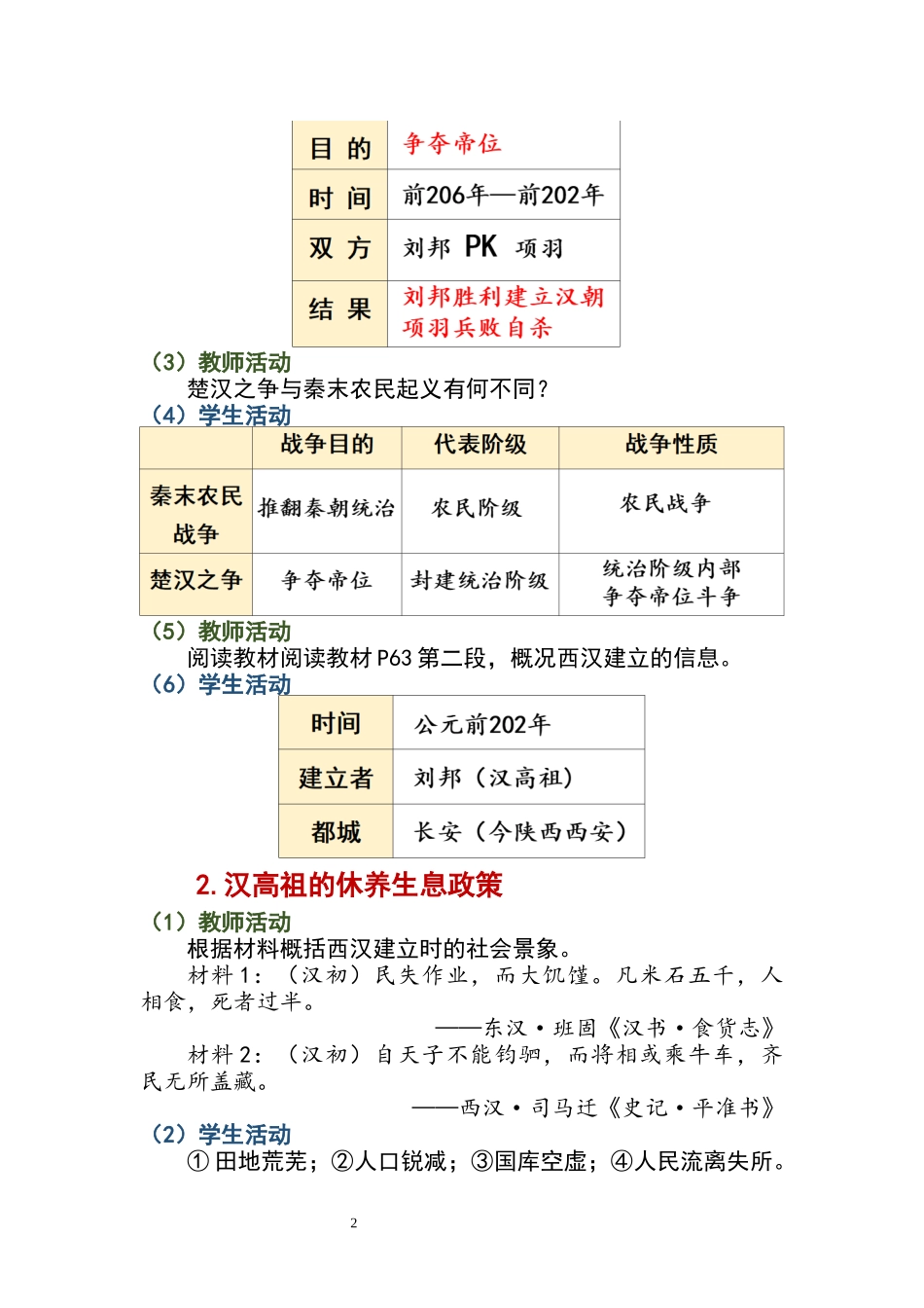 历史部编版20247年级上册第11课 西汉建立和“文景之治” 01教案 教学设计.docx_第2页