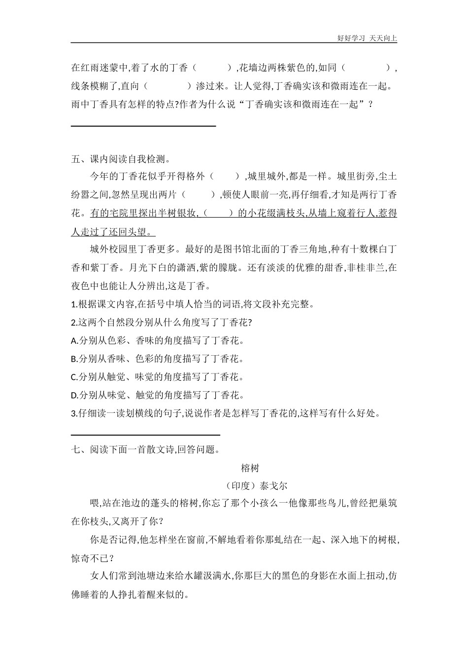六年级上册语文部编版课时练《丁香结》试卷+答案版.docx_第2页