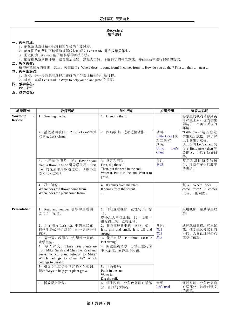 六年级英语人教三起上册Recycle2教学设计教案2.docx_第1页