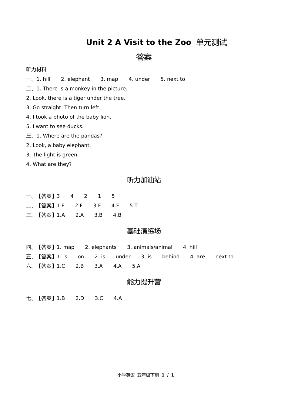 闽教版三年级起点小学英语五年级下册Unit2单元测试试卷含答案答案在前1.docx_第1页