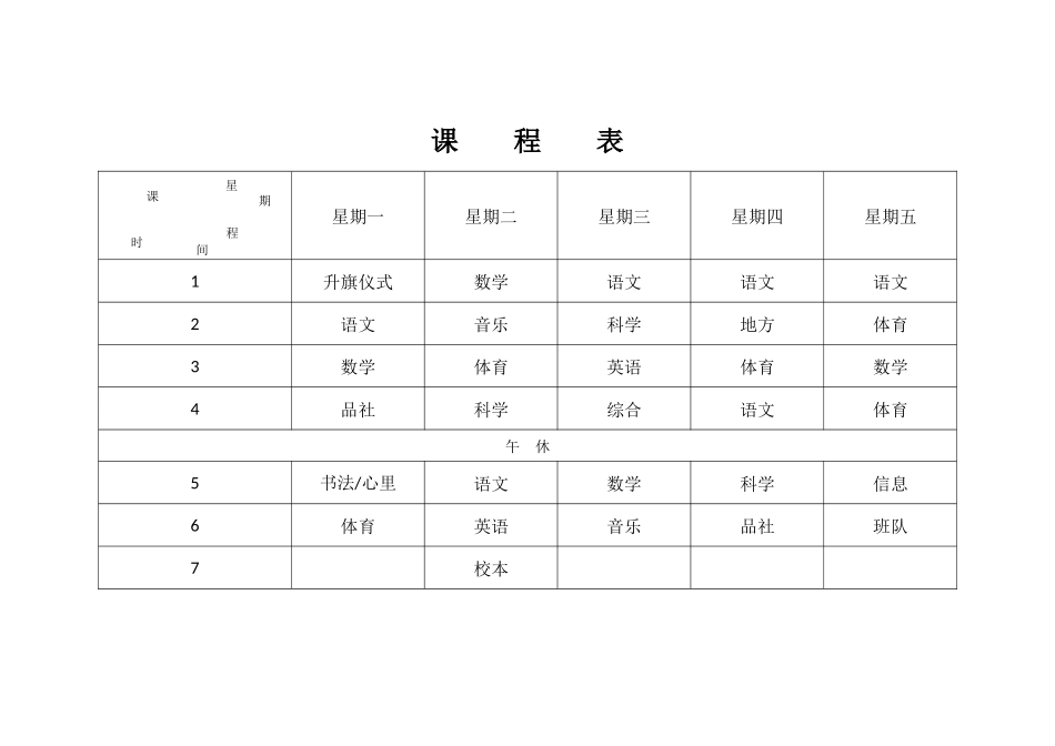 强烈推荐小学生课程表模板可编辑128.docx_第1页
