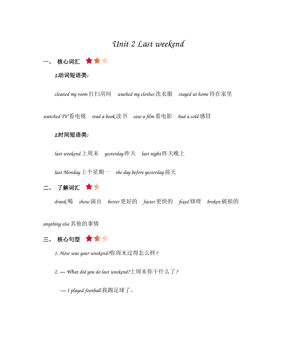 人教PEP版六年级英语下册人教六年级英语下册Unit2知识清单.docx_第1页
