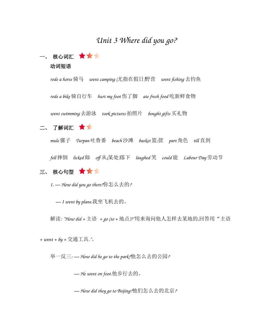 人教PEP版六年级英语下册人教六年级英语下册Unit3知识清单.docx_第1页