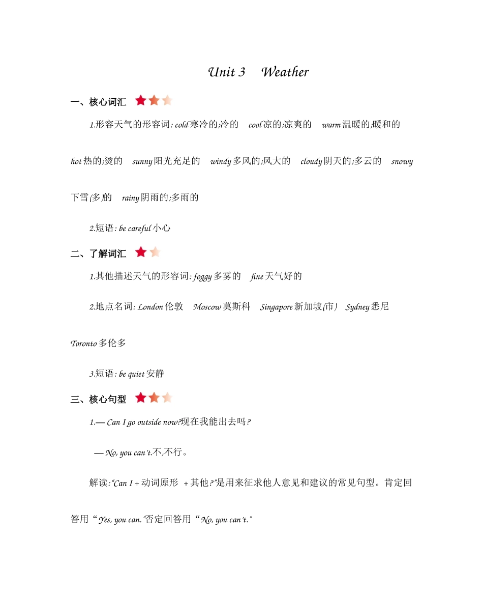人教PEP版人教四年级英语下册Unit3知识清单.docx_第1页