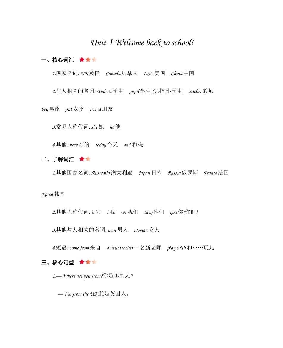 人教PEP版三年级英语下册人教三年级英语下册Unit1知识清单.docx_第1页