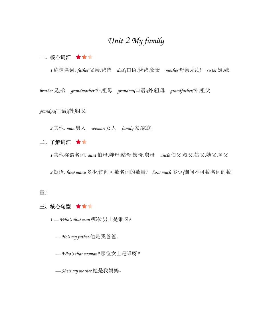 人教PEP版三年级英语下册人教三年级英语下册Unit2知识清单.docx_第1页