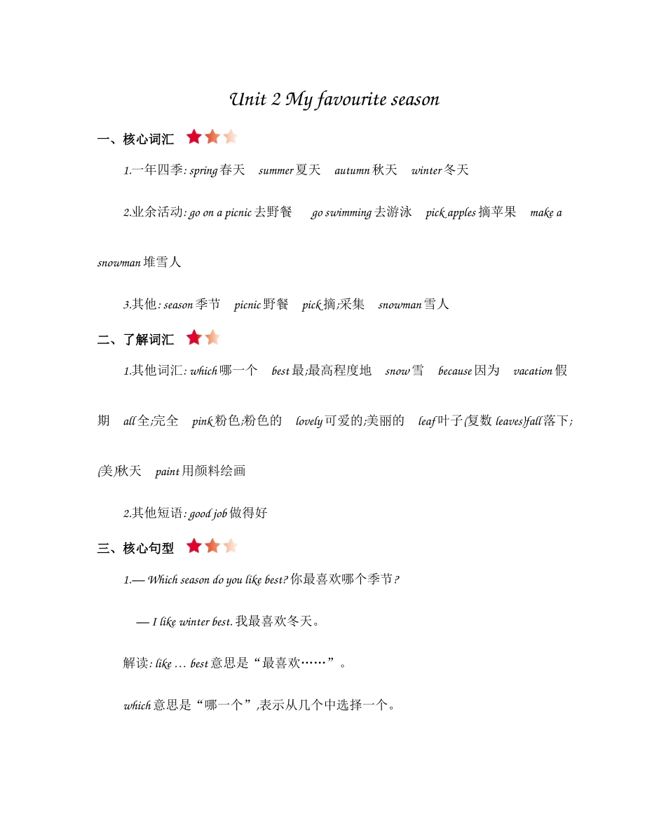 人教PEP版五年级英语下册人教Unit2知识清单.docx_第1页