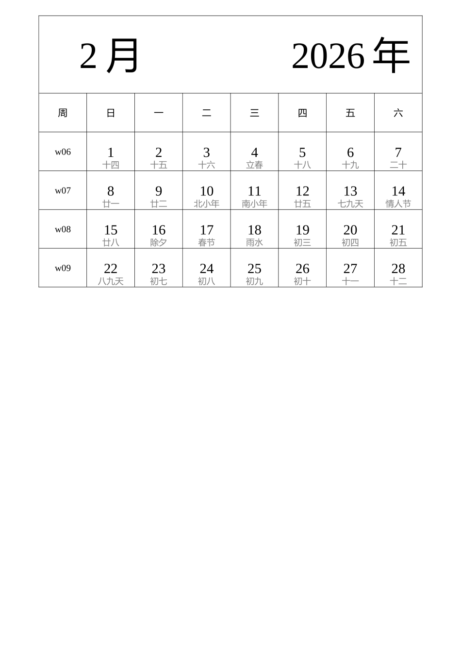 日历表2026年日历中文版纵向排版周日开始带周数带农历带节假日调休安排.docx_第2页