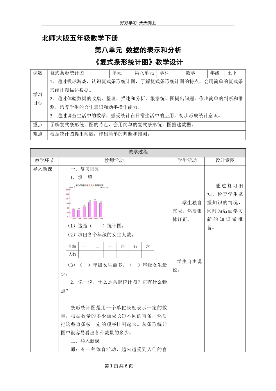 五年级数学北师大版下册第八单元《复式条形统计图》教学设计教案.docx_第1页