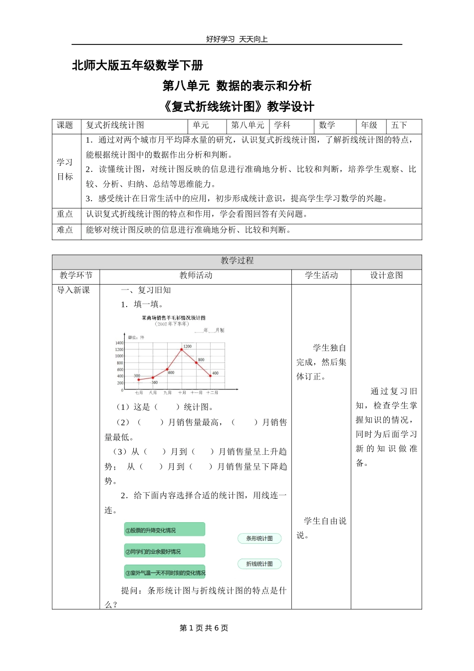 五年级数学北师大版下册第八单元《复式折线统计图》教学设计教案.docx_第1页