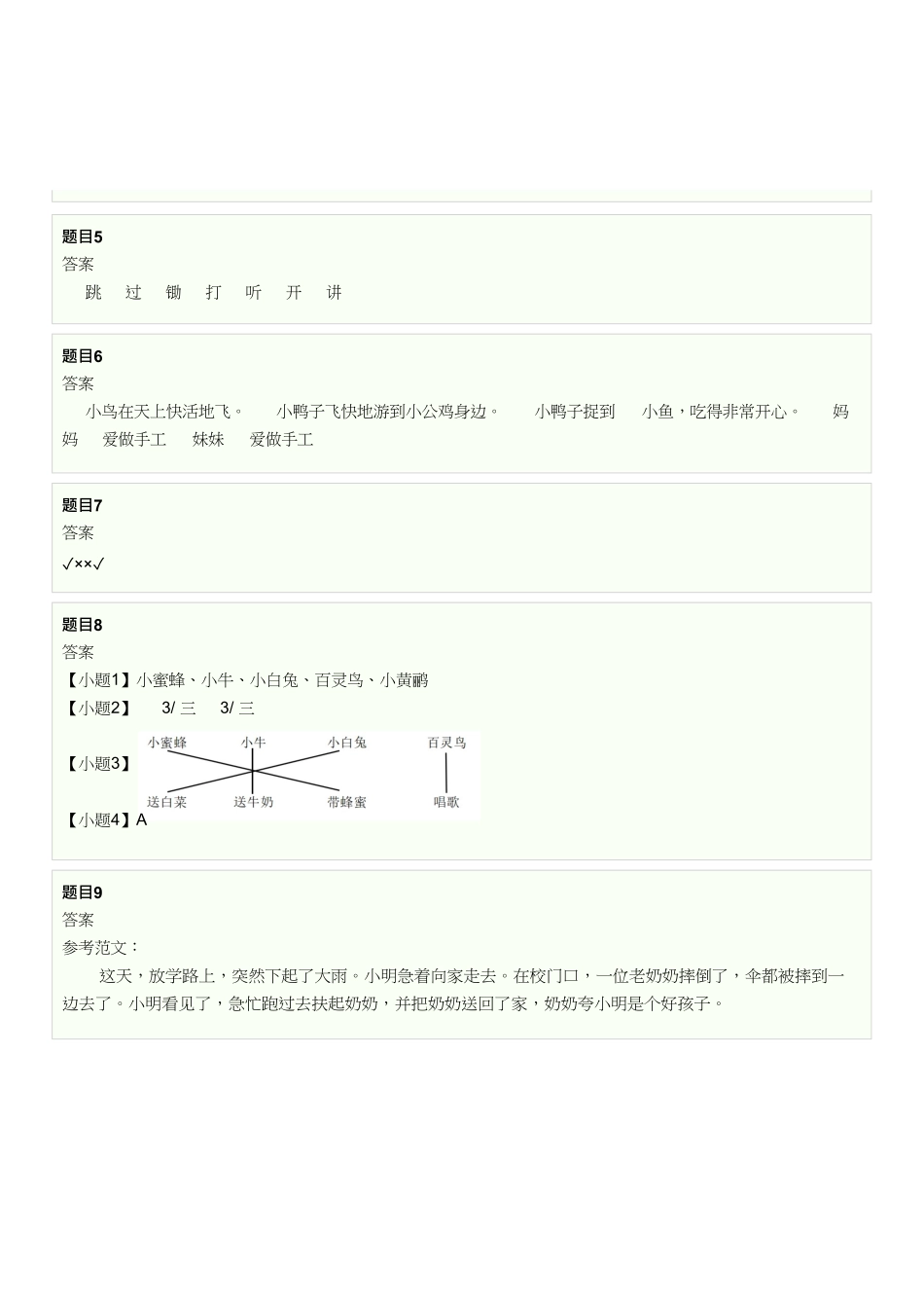 2022年贵州铜仁德江县一年级下学期三单元语文试卷及答案.pdf_第3页